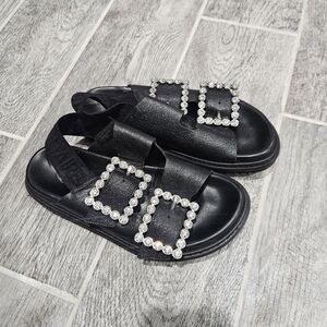 Zadig & Voltaire Black Sandals with Silver Buckles